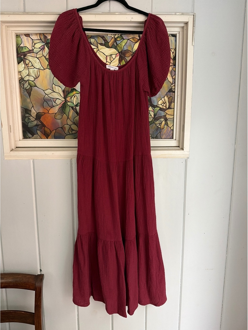 Socialite Burgundy Puff Sleeve Maxi Dress XS